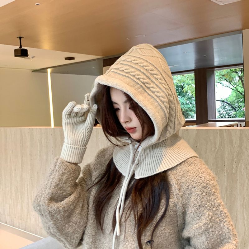Winter Knitted For Women Korean Style Trendy Brand Multi-color High-end Atmosphere Set Braided Balaclava Hat_voghion.com