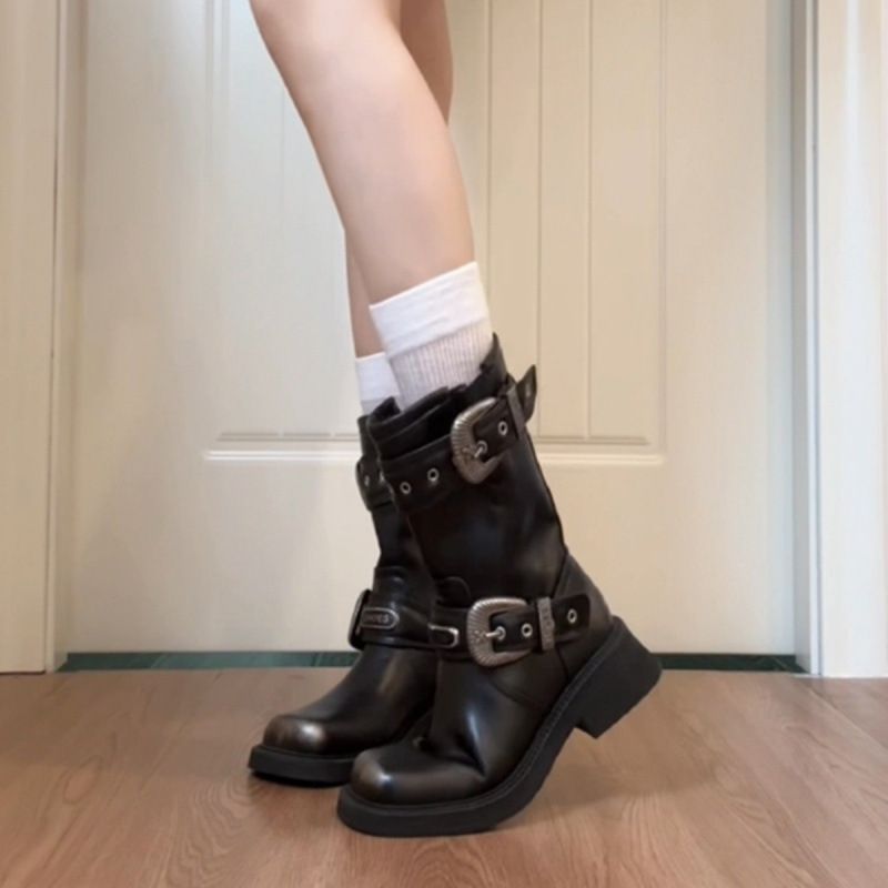 Women's Genuine Leather Ankle Boots Chunky Heel Short Boots 2025 Fall/Winter New_voghion.com