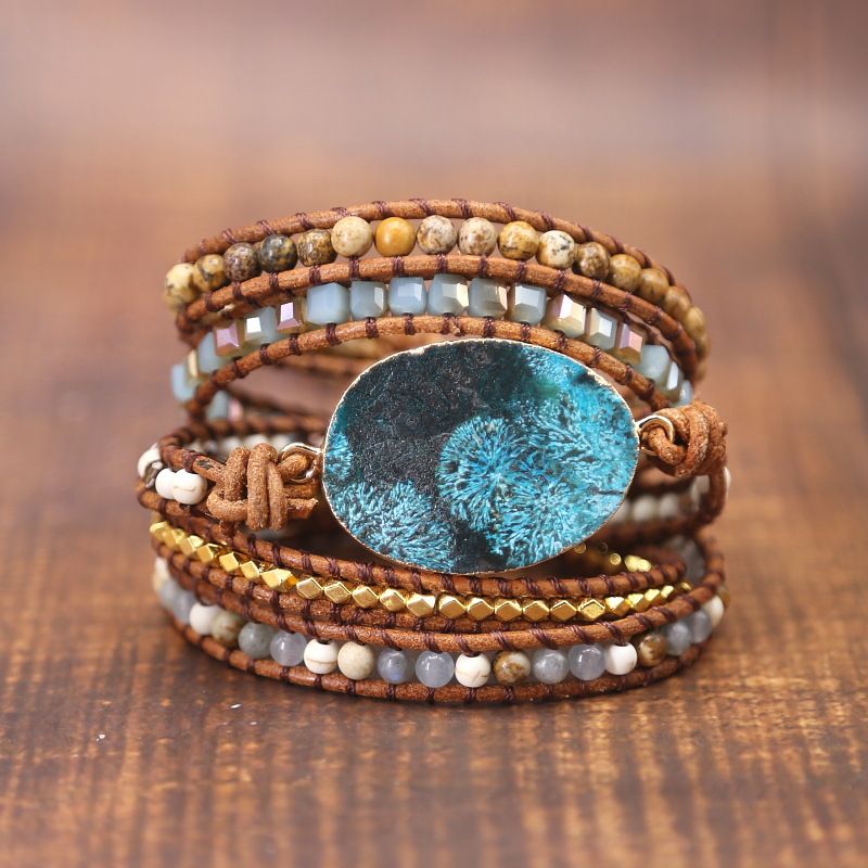 Ocean Beaded Natural Stone Woven Handmade Bohemian Bracelet_voghion.com