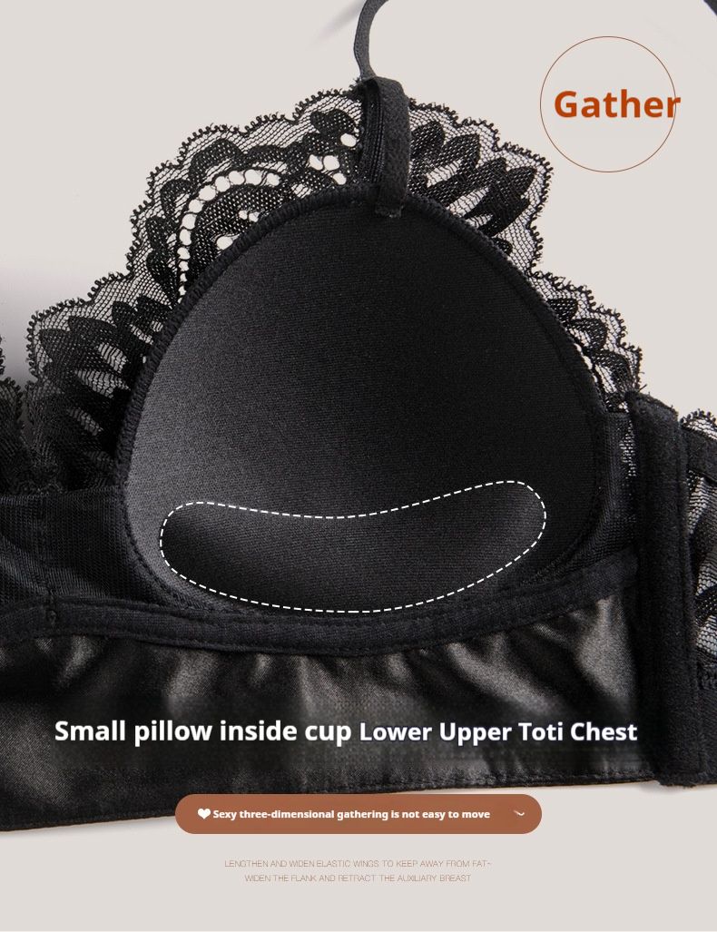 Französisches Damen-BH-Set mit sexy Spitze ohne Stahlring, dünne Baumwolle, Dreieck-Cup, schöner Rücken, große Brust, kleines BH-Set_voghion.com