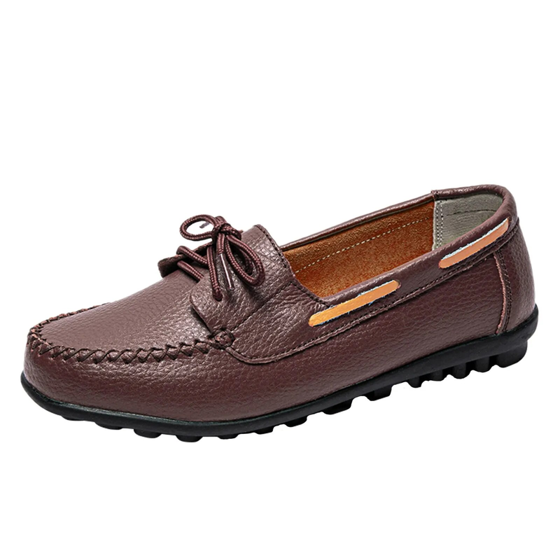 Women Loafers Soft Leather Solid Casual Flat Lace-up Fashion Breathable Comfortable Walking Single Shoes Large Size_voghion.com