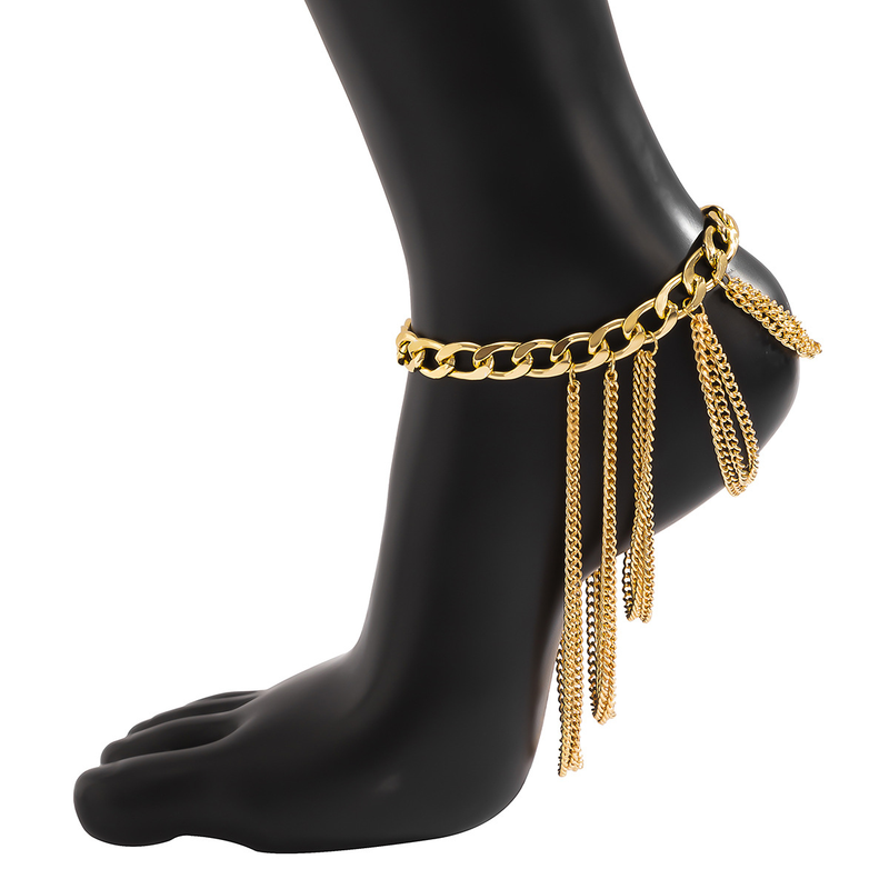 Temperament Multi-layer Fringed Hip-hop Anklet Female Exaggerated Personality Geometric Metal Chain Shoe Chain_voghion.com