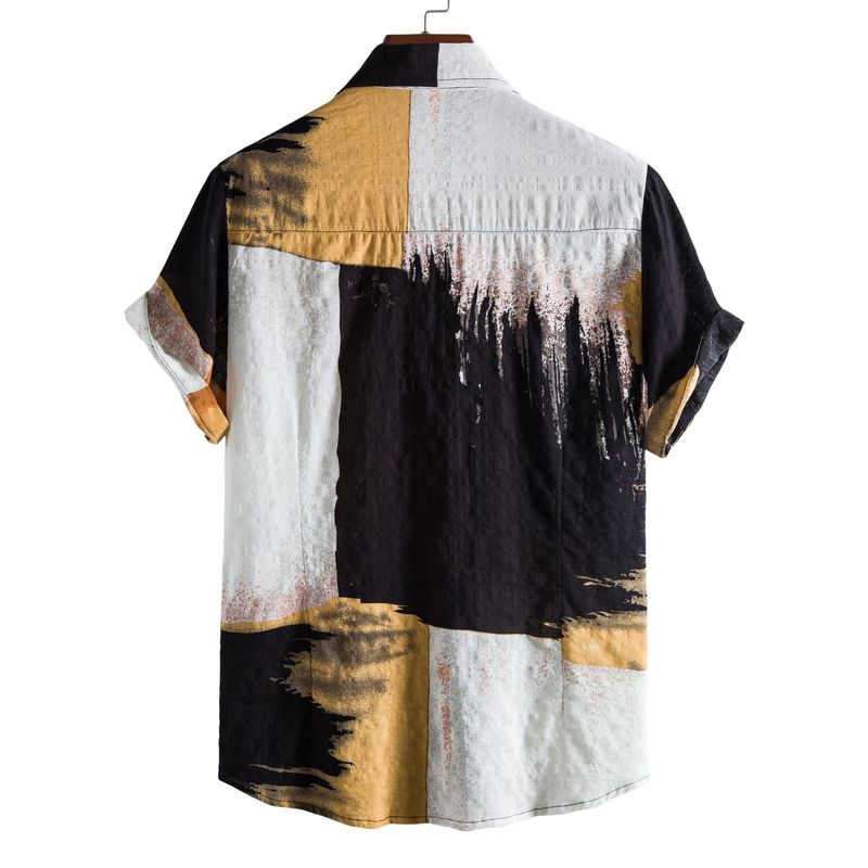 Nuovo cardigan colorato con fiori frammentati estivi 2021 camicia casual da spiaggia con collo a polo e maniche corte da uomo_voghion.com