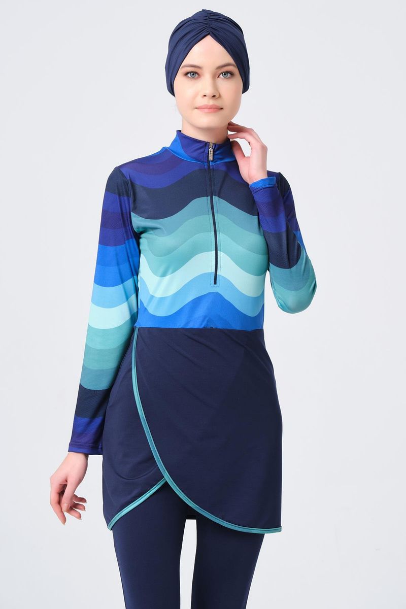 Costume da bagno da spiaggia conservatore musulmano in tre pezzi, stampato, per donna_voghion.com