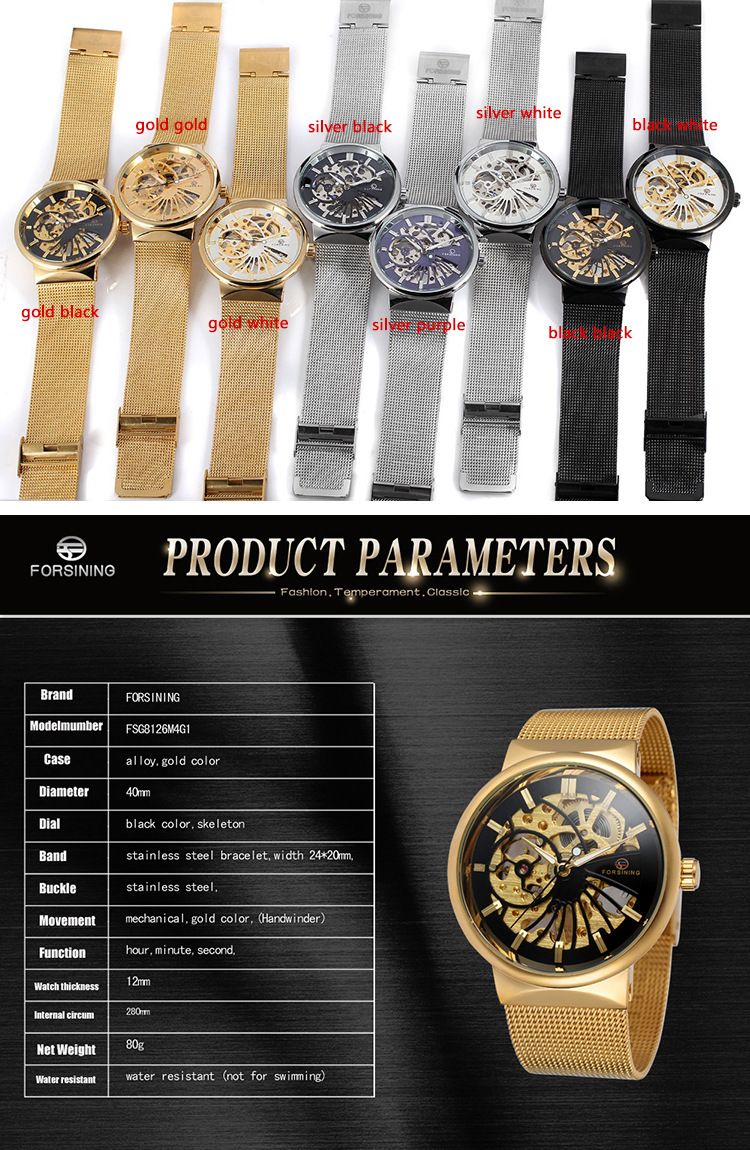 Nei FORSINING126 Hären Auer mat manueller Mechanik an engem holen Design fir Männer, modern a mat Stolband_voghion.com