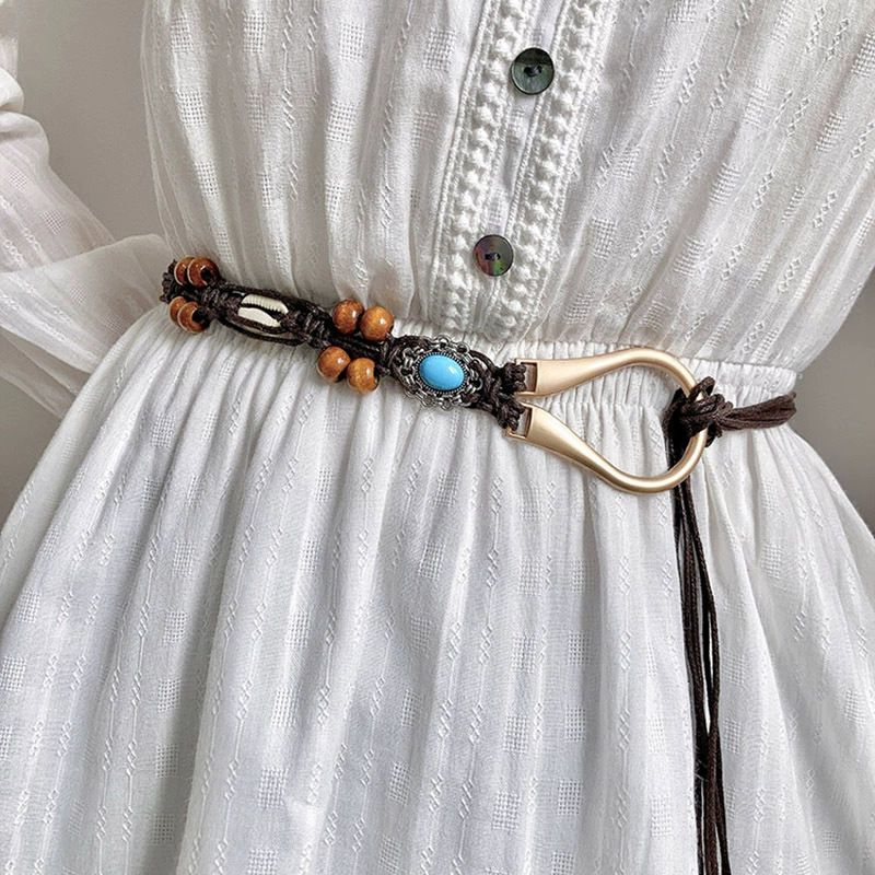 Cintura boema con fibbia in lega, catena a conchiglia, accessorio per donna, corda intrecciata, decorazione per abito, stile etnico_voghion.com