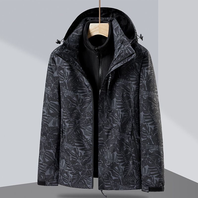 Casaco camuflado masculino 3 em 1, jaqueta destacável à prova de frio, traje de esqui de duas peças à prova de vento para caminhadas_voghion.com