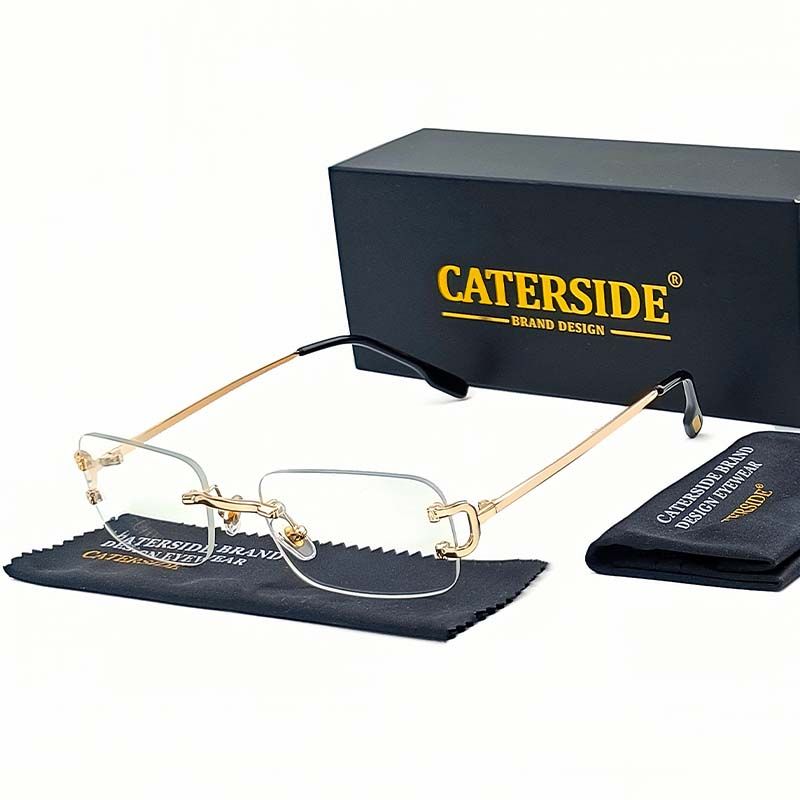Nouveautés CATERSIDE Lunettes de soleil rectangulaires bleues pour hommes Lunettes de soleil carrées sans monture en métal pour femmes Verres dégradés Lunettes d'extérieur_voghion.com