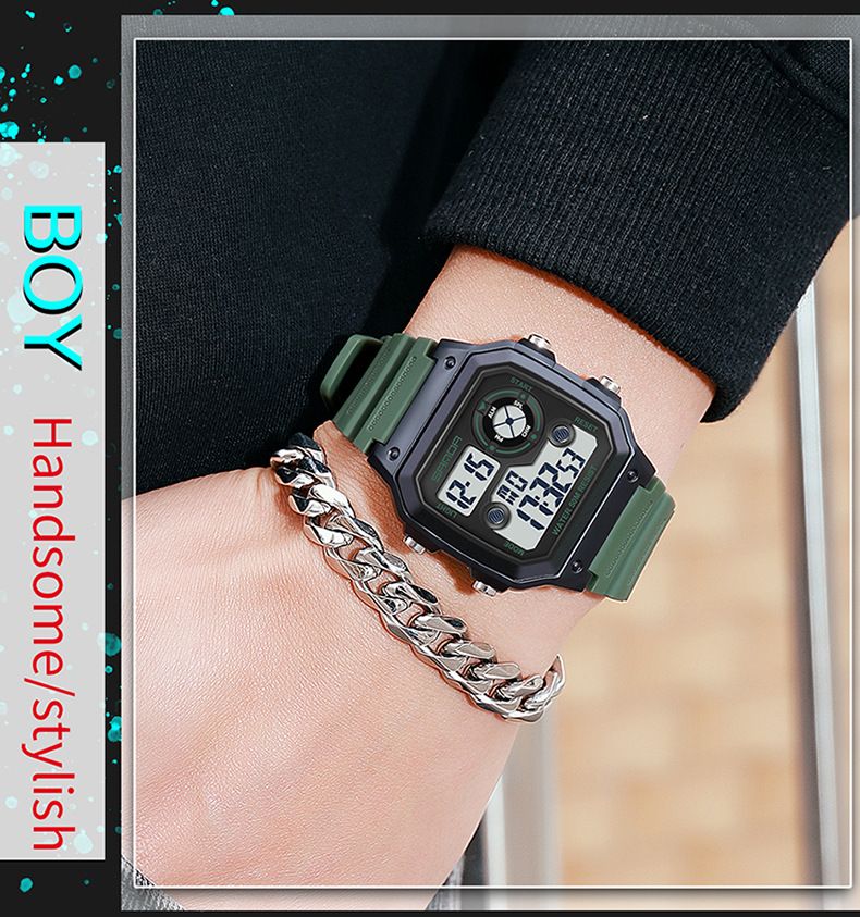 Digital Sports Watch With LED Backlight, Waterproof, Alarm, And Military-Grade Durability - Lightweight Resin Strap, Square Dial, 50M Water Resistance_voghion.com
