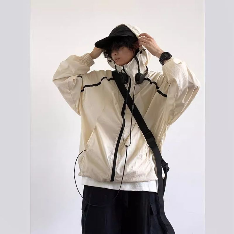 Jacke für Herren, Sommer, trendig, locker, leicht, atmungsaktiv, mit Kapuze, Sonnenschutz für Outdoor-Angeln_voghion.com
