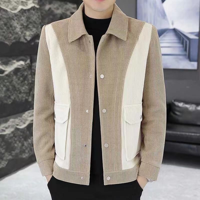 Nova proljetno-jesenska jakna s printom za mladenački ovratnik iz 2025., mladenački trend i debeli baršun za muškarce_voghion.com