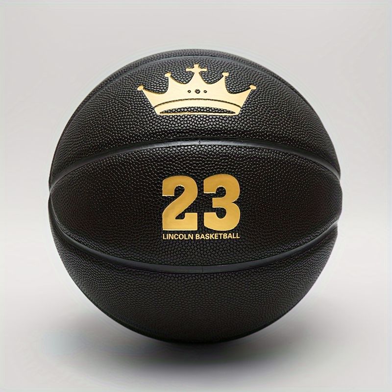 Lincoln Basketball - Size 7, Black With Gold Crown And "23" Design, Durable PU Material, Suitable For Indoor And Outdoor Use_voghion.com