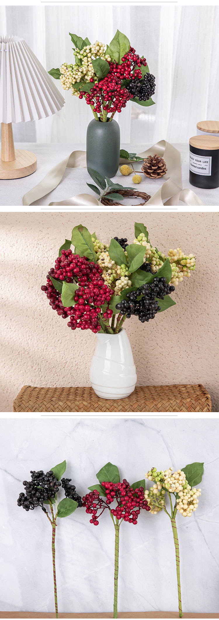 Douzizhi artificial flowers Christmas berries single branch artificial flowers wedding home decoration_voghion.com