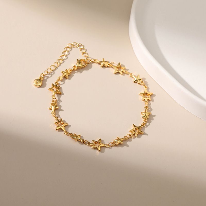 Star Niche Design Copper Plated K Real Gold Whitening Sweet Bracelet High End Extendable And Adjustable Creative Hand Jewelry_voghion.com