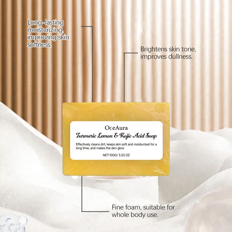 OceAura Turmeric Lemon Kojic Acid Soap Gently Cleanses And Moisturizes Skin, Body Cleansing And Refreshing Bath Soap_voghion.com