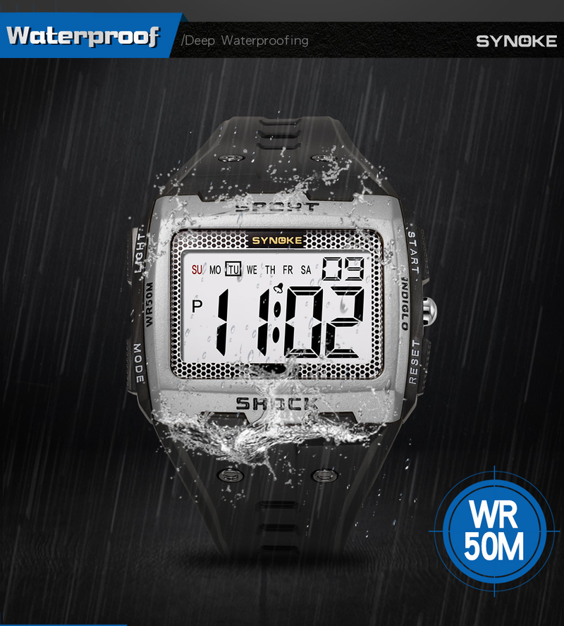 Large Screen Square Outdoor Sports Watch For Men - Waterproof, Shockproof, LED Backlight, Stopwatch, Alarm, Perfect For Running, Camping, Hiking_voghion.com
