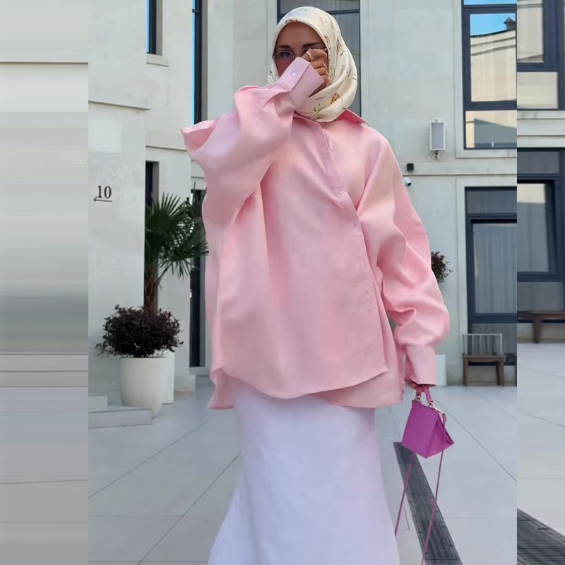 Ensemble deux pièces confortable pour femme arabe, haut ample à manches longues et jupe longue_voghion.com