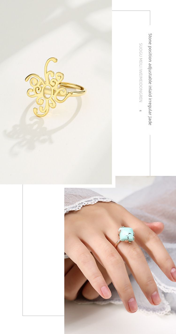 S925 sterling silver ring empty holder female gold diy beeswax Amber turquoise brave ring holder empty holder with shape ring holder_voghion.com