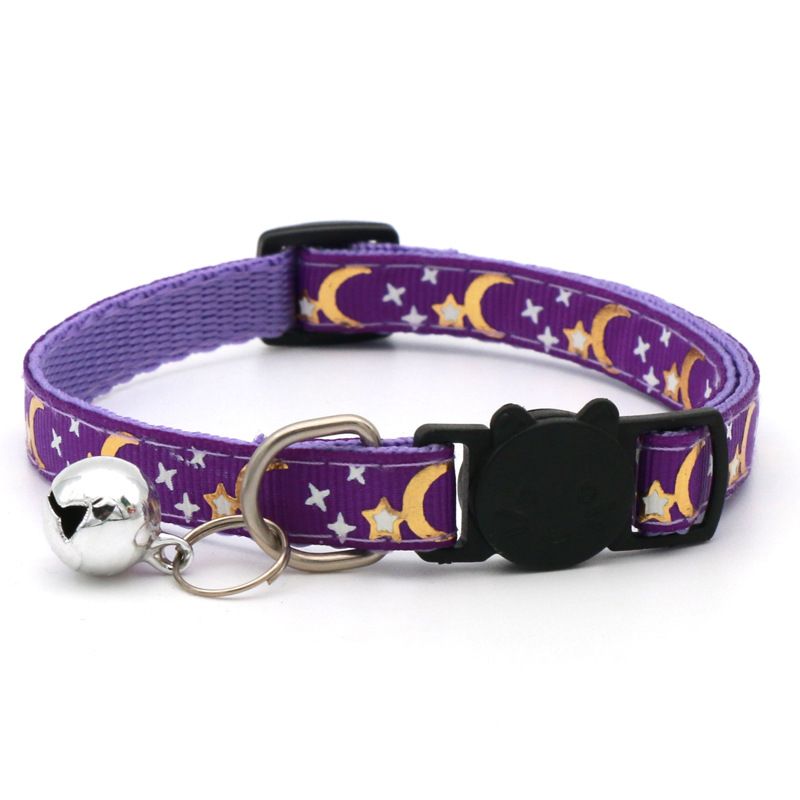 Pet Stamping Moon Star Dog Cat Gold Detachable Reflective Safety Buckle Collar_voghion.com
