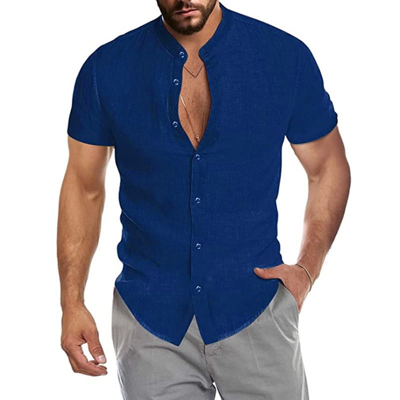 Camicia in lino da uomo, traspirante, comoda, tinta unita, manica lunga, ampia, casual, hawaiana, camicetta, camicetta maschile 2025_voghion.com