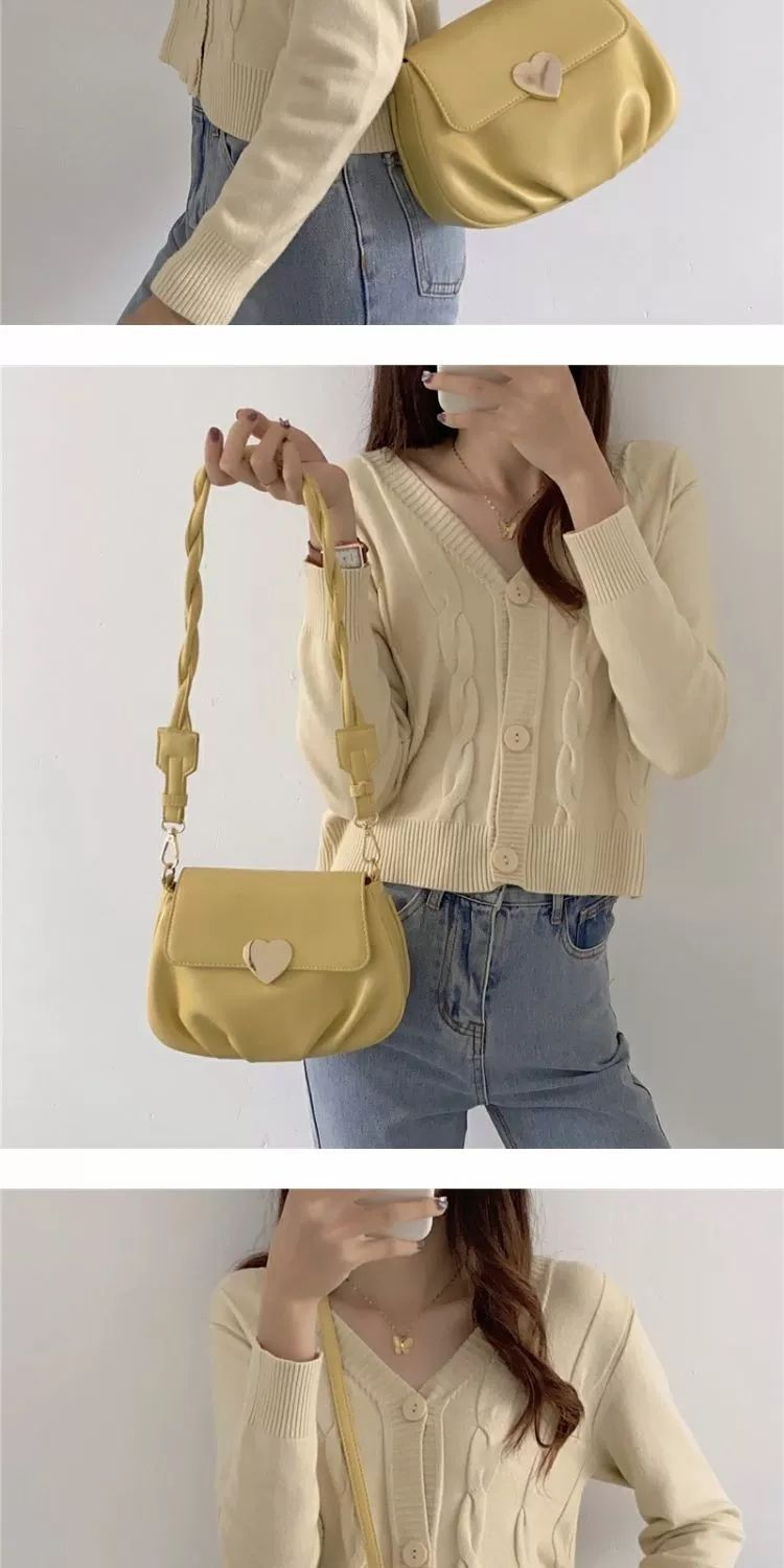 Borsa rotonda piccola pieghettata con fibbia a cuore pesca in morbida pelle da donna di design 2021 Nuova moda monospalla_voghion.com
