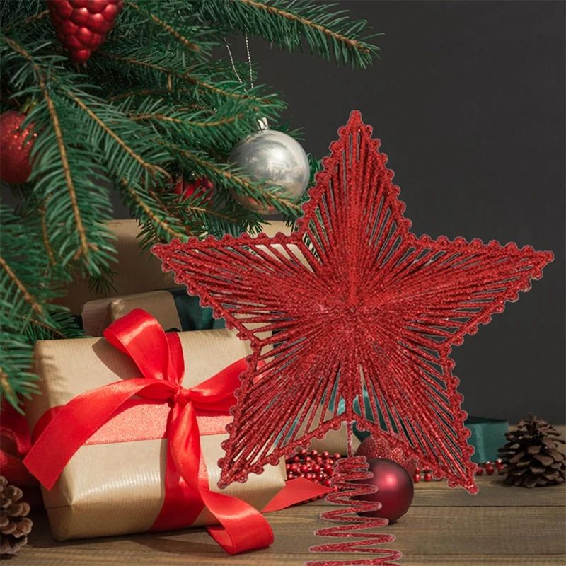25cm Christmas Tree Top Glitter Gold Silver Star Home Xmas Tree Ornaments Christmas Decoration For Home 2024 Natal New Year 2025_voghion.com