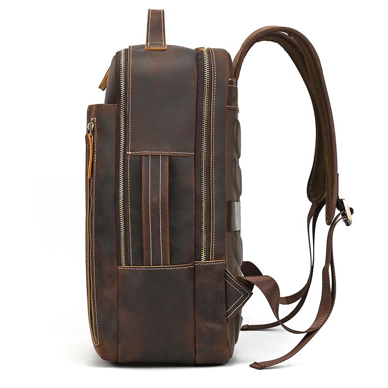 Top Layer Rindsleder Herren Crazy Horse Business-Rucksack mit großer Kapazität 16 Zoll lässige Reisetasche aus echtem Leder_voghion.com