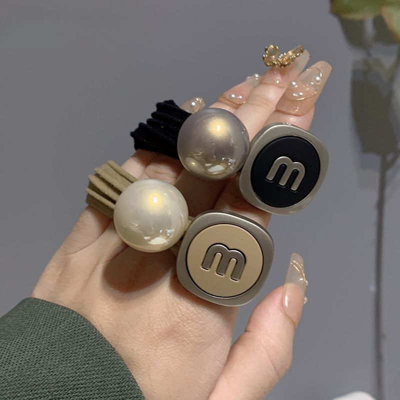 Pearl Ins Letter Tie High Elasticity Durable Rope Simple Versatile Ponytail Holder Hair Accessory_voghion.com