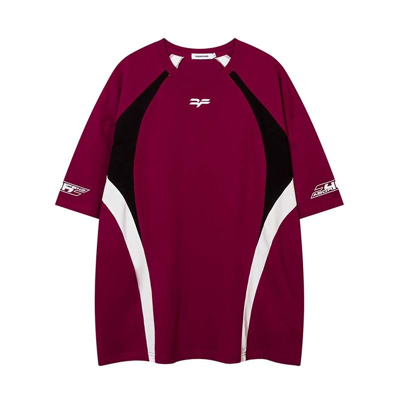 National Tide retro racing dress kontrastfarge bokstav talltrykk kortermet T-skjorte for menn og kvinner sommer gate løs kortermet skjorte_voghion.com