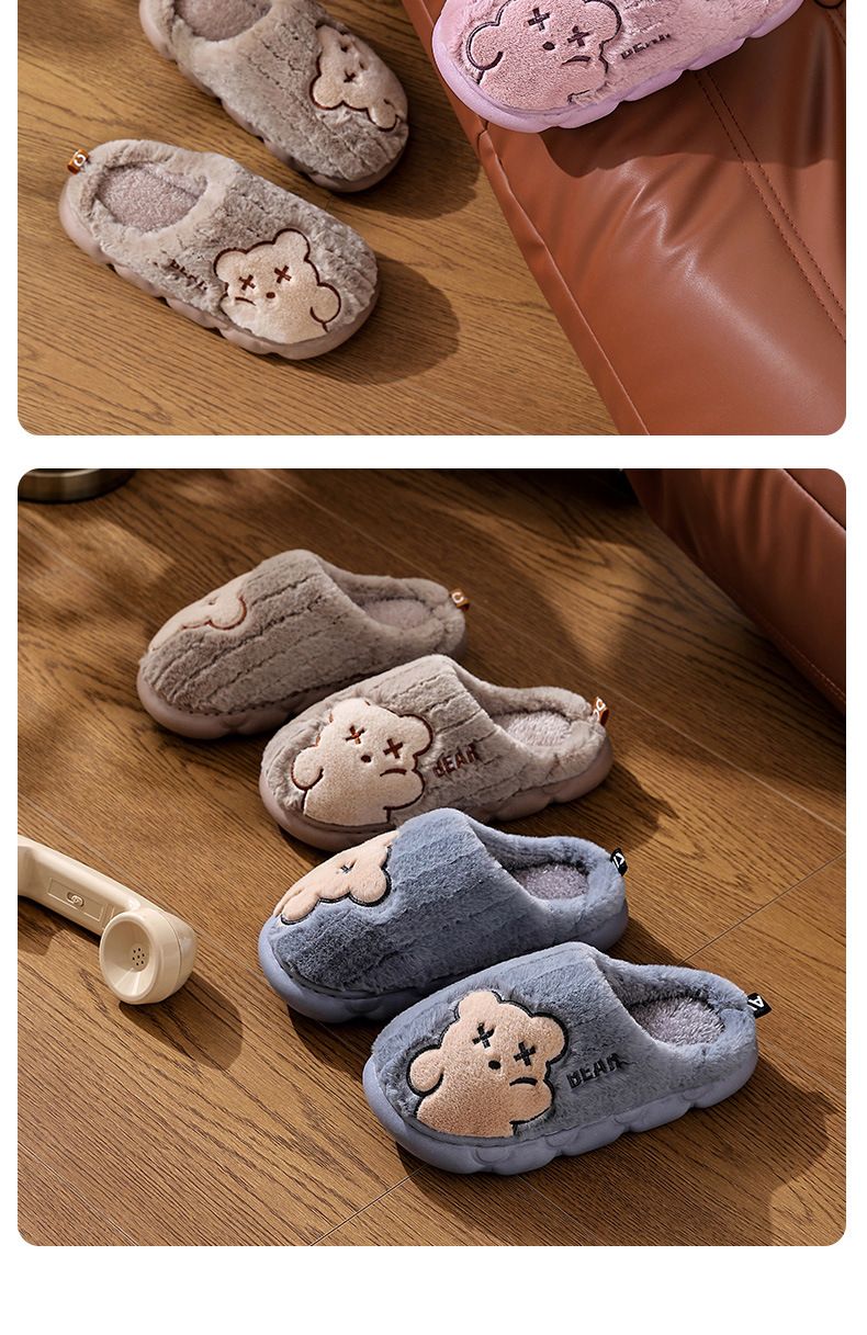 Ciabatte invernali unisex – Scarpe da interno con fodera in peluche e suola antiscivolo (disegno a forma di orso, apertura posteriore/chiusa, taglie dalla 24 alla 45)_voghion.com