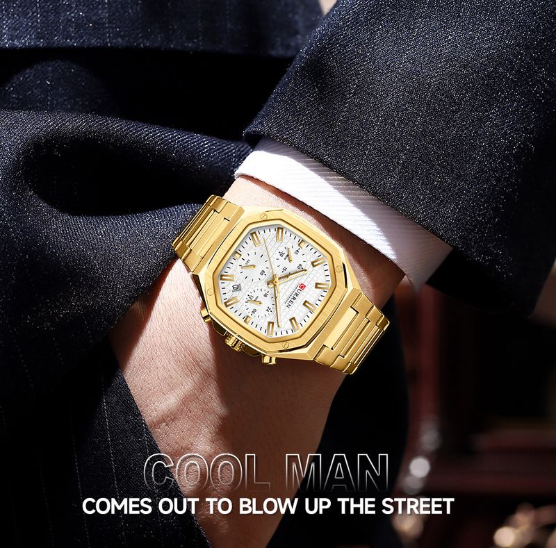 CURREN Orologio cronografo da uomo in acciaio inossidabile con quadrante quadrato e data, design di ispirazione vintage, al quarzo_voghion.com