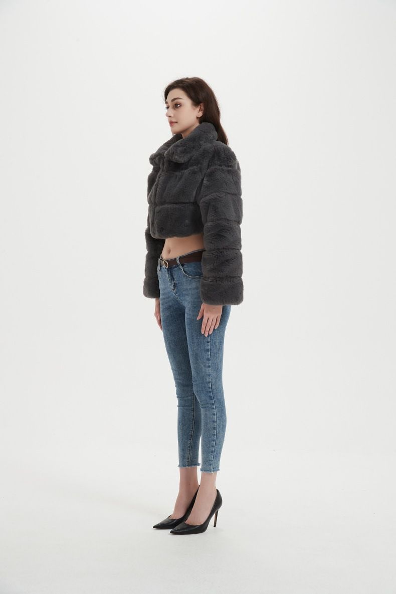 Women's Faux Fur Short Jacket - Cozy & Stylish Winter Outerwear With Faux Rabbit Fur Collar, Lightweight & Warm, Multiple Colors & Styles_voghion.com
