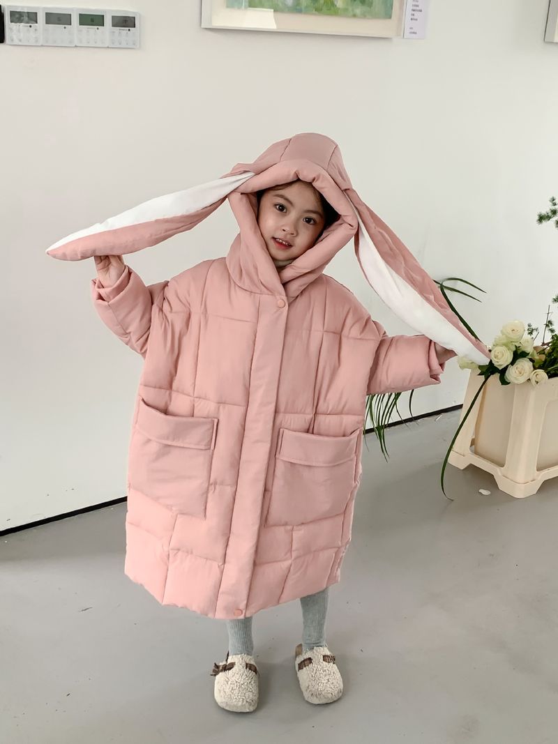Children's Winter Cotton-padded Jacket For Boys And Girls Rabbit Ears Hooded With Rotator Sleeve Medium Long Cotton-padded Coat_voghion.com