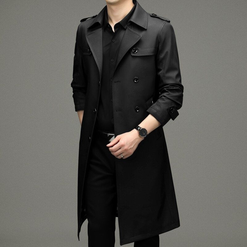 2025 Trench Coat With Turn-Down Collar, Mid-Length, Dad Style, Business Casual, Spring Summer, Middle-Aged Men's Jacket,_voghion.com