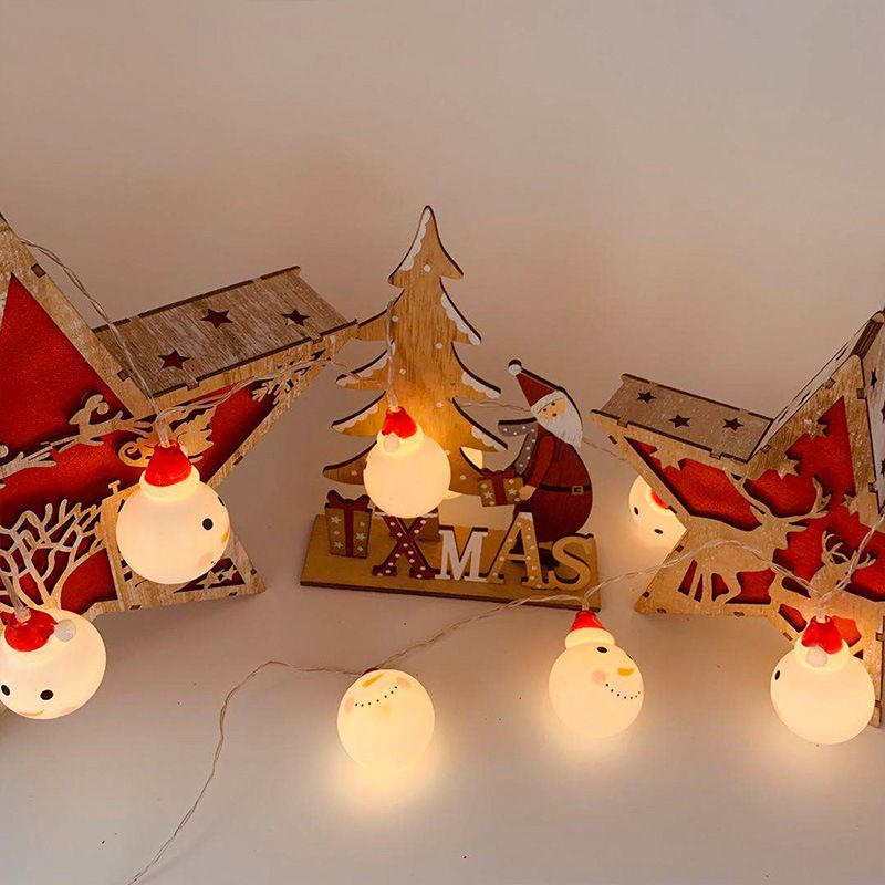 Cordão de Luzes LED Papai Noel e Boneco de Neve - Luzes Decorativas de 2M/3M, operadas por bateria/USB, com opções de branco quente e multicoloridas (10/20 LEDs, PVC, com certificação CE)_voghion.com