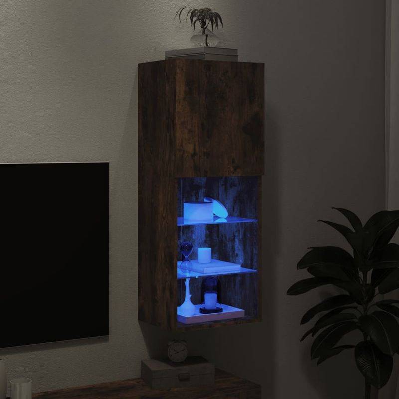 TV-Schrank mit LED-Leuchten Räuchereiche 40,5x30x102 cm_voghion.com
