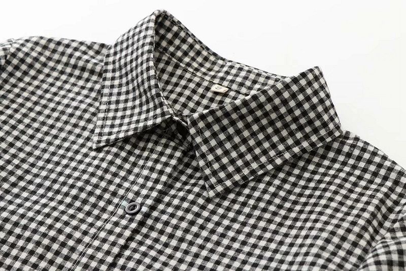 Retro Small Plaid Loose Cotton Shirt Long Sleeve Artsy_voghion.com