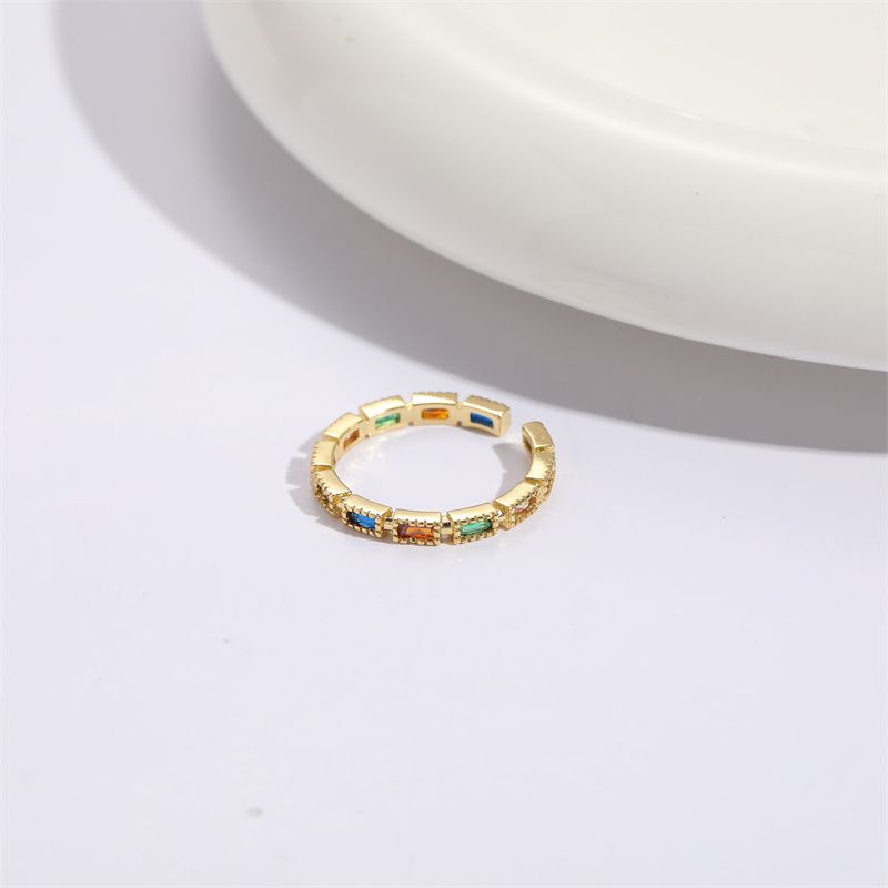 Bague Ouverte Mode Rectangle Laiton Plaqué Or Zircon 1 Pièce_voghion.com