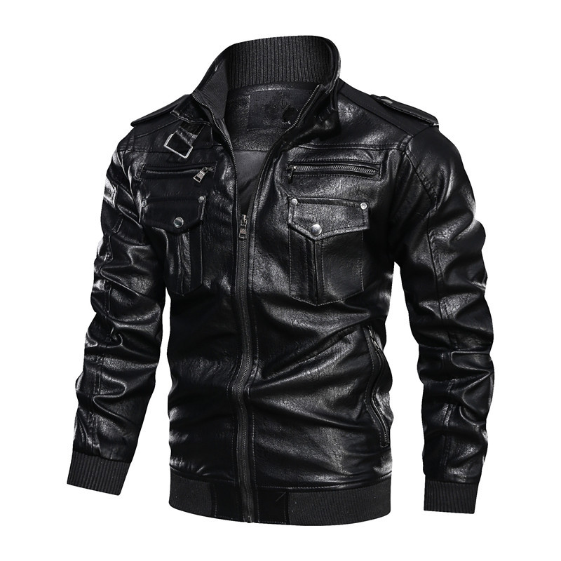Herrenbekleidung Herren Vintage Washed PU Lederjacke - Retro Biker Style Mantel (Braun/Schwarz, S-3XL)_voghion.com