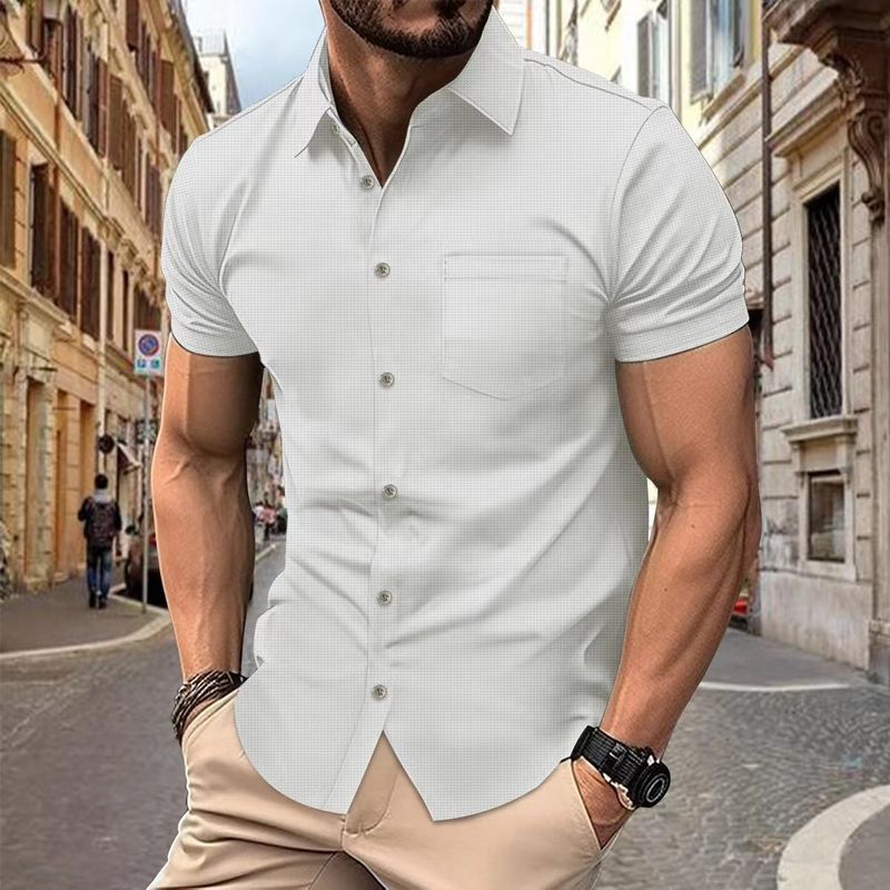 Cotton Linen Hot Sale Men's Short-Sleeved Shirts Summer Solid Color Turn-down Collar Casual Beach Style Plus Size_voghion.com