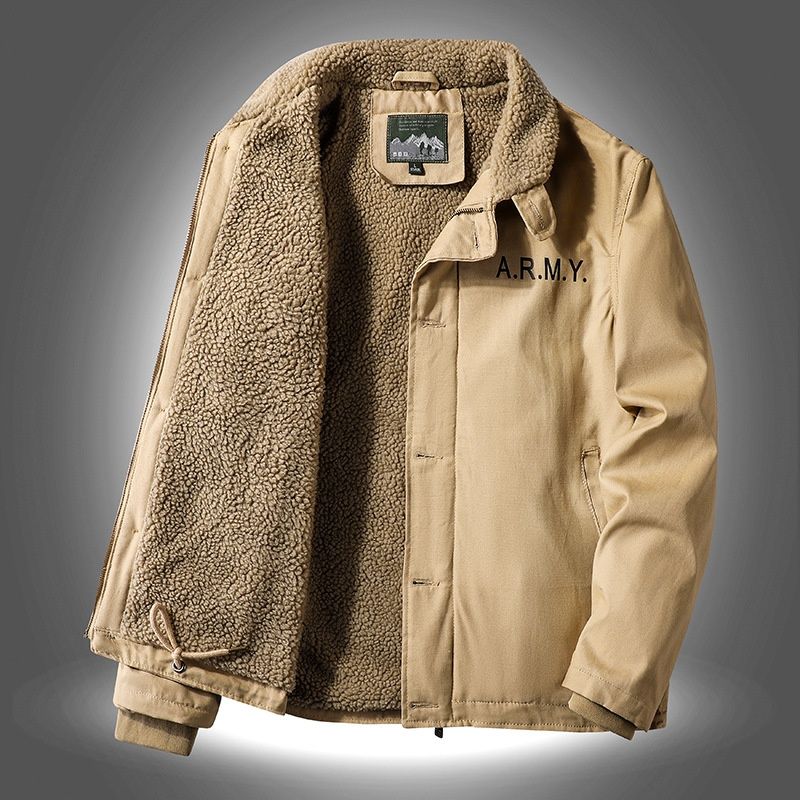 QFV507045555501<2 Middle-aged Men's Jacket Deck Padded Warm Military Workwear Winter Fleece Lined Thickened Casual Turn-down Collar Cotton_voghion.com