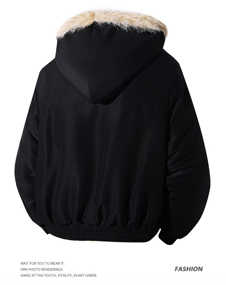 Parka con cappuccio foderato in pelliccia sintetica da uomo – Cappotto invernale oversize da uomo (nero/grigio chiaro, M-3XL)_voghion.com
