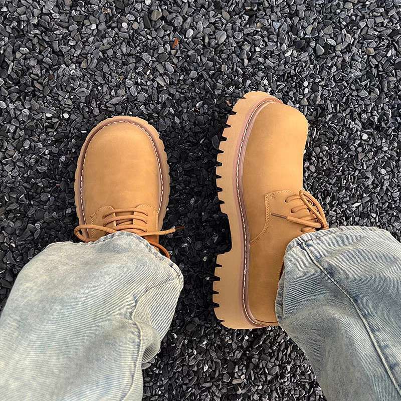 TerraStride Schwarzer Chunky Derby für Herren, runde Zehenpartie, dicke Sohle, höhenverstellbar, Martin-Stil, vielseitige Freizeitschuhe aus Leder für_voghion.com