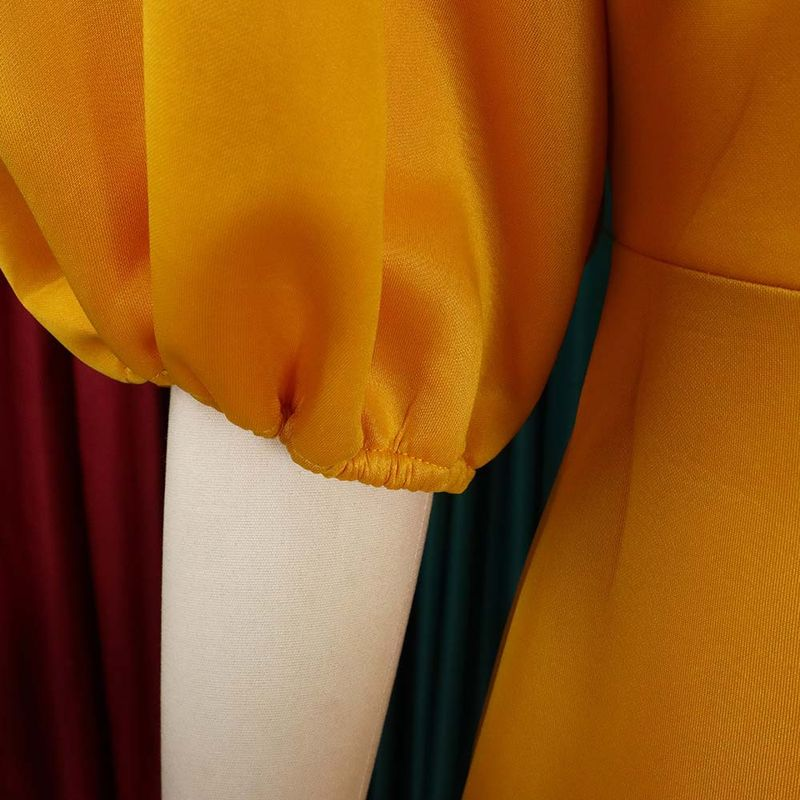 Damen-Kleid, Größe S-3XL, Temperament-Taille, umwickelt, mit Blasenärmeln, Bankett-Split-Kleid_voghion.com