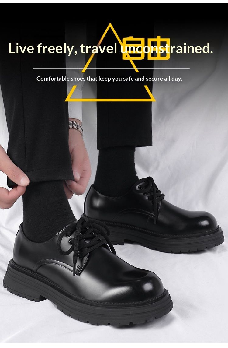 WalkPrime Derby da uomo, stivali bassi Martin, stile britannico, punta tonda, robusti, neri, scarpe casual in pelle con suola spessa, versatili_voghion.com