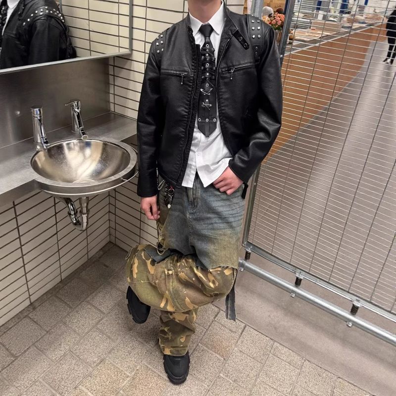 Vintage Camo Cargo Jeans für Herren – Locker geschnittene Hip-Hop-Jeans im Pariser Streetwear-Stil mit Patchwork-Design_voghion.com