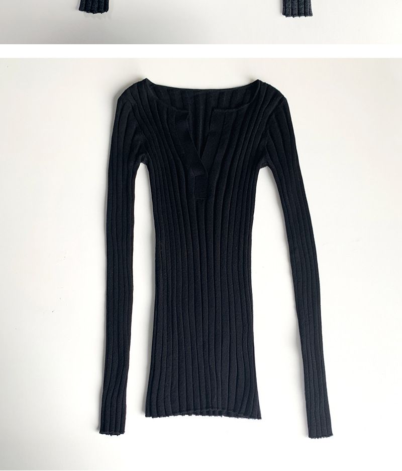 Savi Same Style Swedish Niche Style~ Deep V Slim Fit Ribbed 18 Gauge Wool Cashmere Base Knit Top_voghion.com