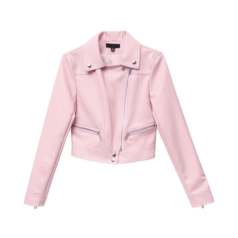 Veste courte en PU pour femme, version coréenne printemps-automne 2023, col tailleur, veste de moto, élégante et petite_voghion.com