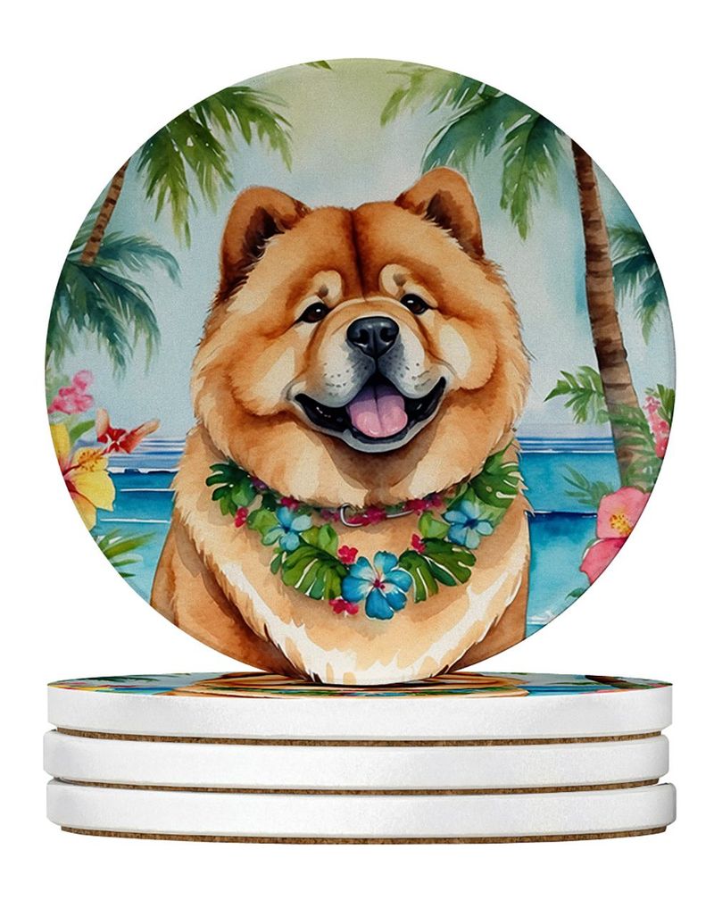Chow Chow Luau Large Sandstone Coasters Pack Of 4 Absorbent Round Coasters Decor Gifts For Men Or Women, 4 In, Multicolor_voghion.com