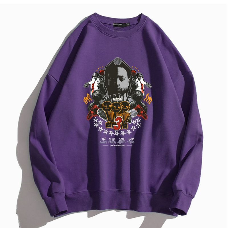 Maglione girocollo a maniche lunghe con stampa monofacciale Wade 3 Crown da basket, unisex, autunno/inverno, abbigliamento alla moda ampio_voghion.com